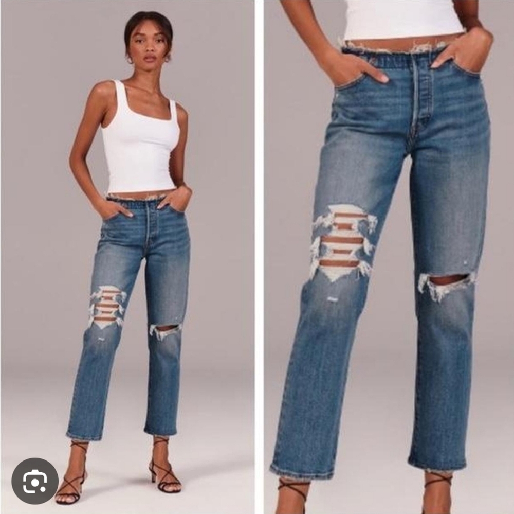 Abercrombie and Fitch Jeans The Boyfriend Mid Rise Button Fly Distressed Size 30